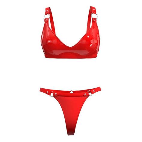 0055 PVC High Highlight Patent Leather Bikini Set Sexy Leather Bra