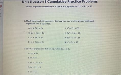 Solved Unit 6 Lesson 8 Cumulative Practice Problems 1 Draw