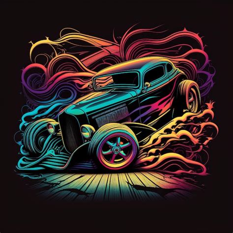 Uma Ilustra O Colorida De Um Carro Um Fundo Preto E A Palavra Hot