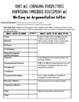 Springboard Grade Unit Embedded Assessment Unpacking Chart