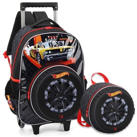 Kit Mochila De Rodinhas Lancheira Térmica Escolar Hot Wheels Preto Netshoes Kids