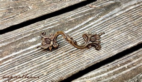 Vintage French Country Curved Brass Floral Drawer Pulls in Brown ...