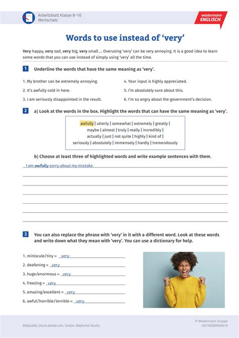 Words To Use Instead Of Very Englisch Arbeitsblatt Für Synonyme Des Wortes Very Westermann