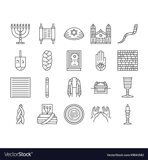 Judaism Jewish Jew Israel Torah Icons Set Vector Image