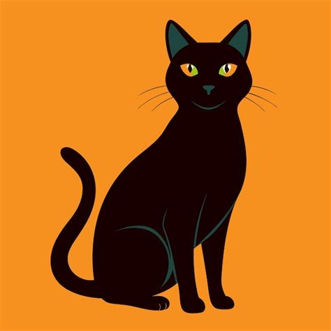 Un Gato Negro Con Ojos Amarillos Y Un Gato Negro En Un Fondo Naranja