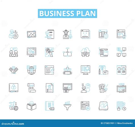 Business Plan Linear Icons Set Strategy Profitability Marketing