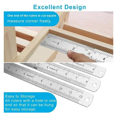 Stainless Steel Ruler Metal Ruler Kit With Conversion Table Metric