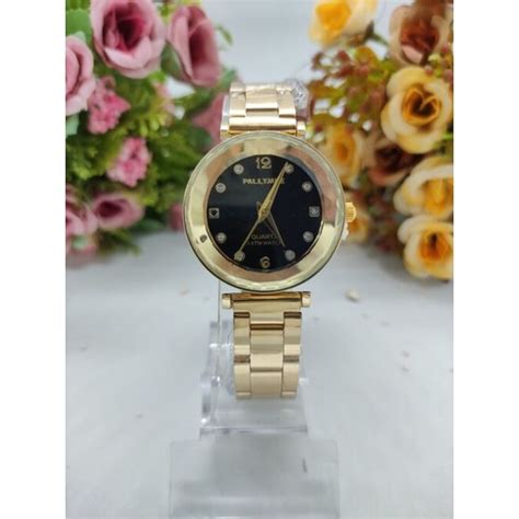 Rel Gio Feminino Pallyjane Basic Nobre Dourado Preto A Prova D Gua