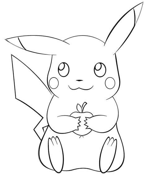 Coloriage Pikachu avec une Pomme télécharger et imprimer gratuit sur