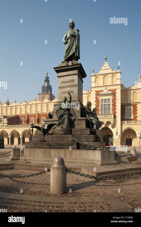 Poland Krakow Statue Of Adam Mickiewicz Main Market Square Rynek Glowny