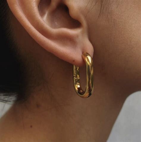 18k Gold Chunky Square Hoop Earrings Thick U Shape Gold Hoops Brinco Huggy Earrings Geometric