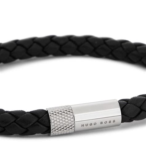 HUGO BOSS - Woven Leather and Stainless Steel Bracelet - Black Hugo Boss