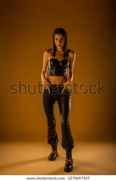 Brunette Sexy Girl Standing Studio Black Stock Photo Shutterstock