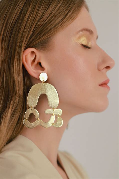 Arched Abstract Earrings Etsy Gold Leather Etsy Earrings Abstract