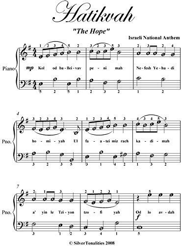 Hatikvah Israeli National Anthem Easy Piano Sheet Music By Israeli