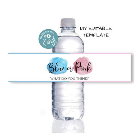 A53 Instant Editable PDF Baby Gender Reveal Water Bottle Labels Baby