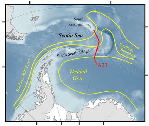 Location of the repeat hydrographic transect A23, from which data are ...