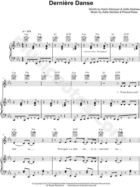 Indila Dernière danse Sheet Music in C Minor transposable