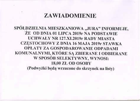 Zawiadomienie O Wzro Cie Op Aty Za Odpady Komunalne Od R