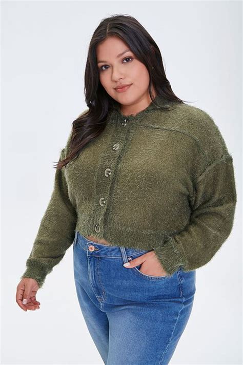 Plus Size Fuzzy Knit Cardigan Sweater