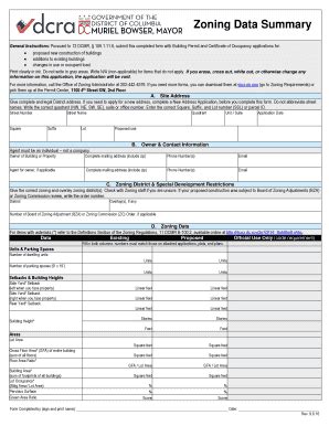 Fillable Online Zoning Data Summary Sheet 9 6 16 Zoning Data Summary