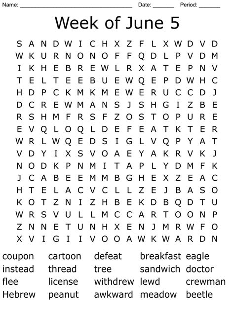 June Word Search Printable Word Search Printable