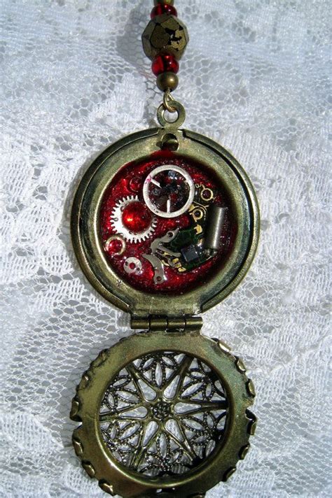 Steampunk Locket Necklace Watch Parts And Red Victorian Etsy Locket