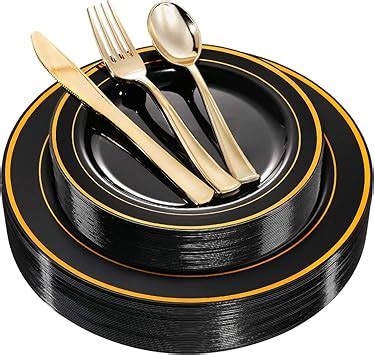 Amazon Wdf Pieces Black Plastic Plates With Gold Rim