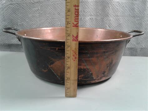 Lot Detail Large Vintage Copper Pot W Brass Handles