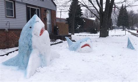 Michigan Art Teacher Creates Incredible Front Yard ‘snow Sharks That