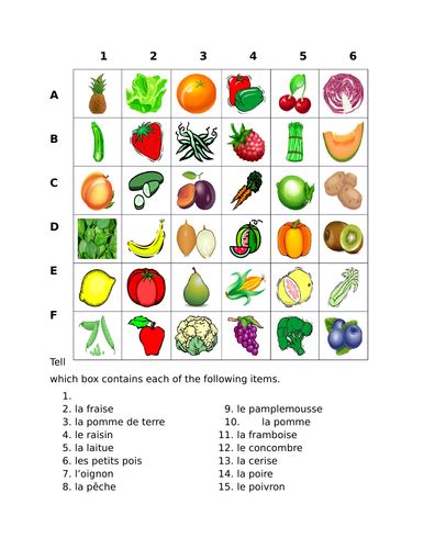 Fruits And Vegetables In French Worksheets