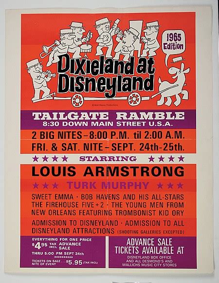 Lot Louis Armstrong 1965 Disneyland Concert Poster