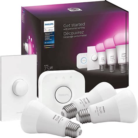 Philips Hue White and Color Ambiance A19 smart bulb illuminating a room ...