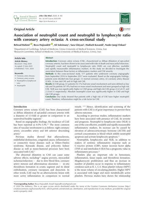 PDF Association Of Neutrophil Count And Neutrophil To Lymphocyte