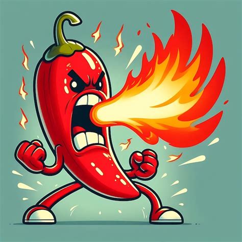 Fiery Hot Pepper Personaje De Dibujos Animados Con Llamas Y Expresi N Enojada Vector Premium