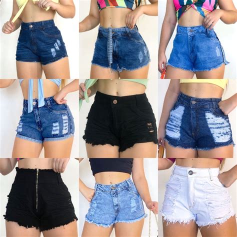 Kit Lote Shorts Jeans Feminino Cintura Alta Hot Pants Destroyed