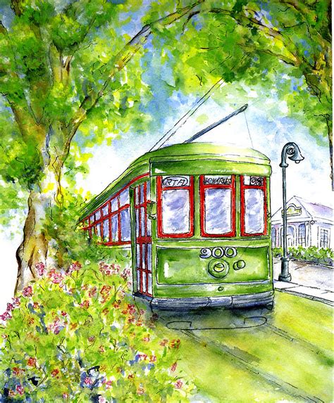 St. Charles Streetcar New Orleans Painting by Catherine Wilson