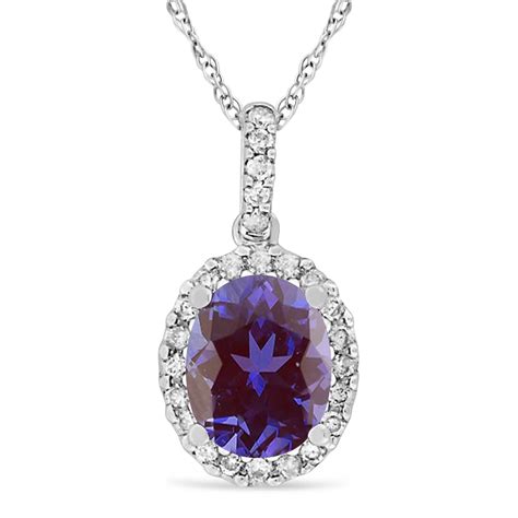 Lab Alexandrite Halo Diamond Pendant Necklace 14k White Gold 2ct