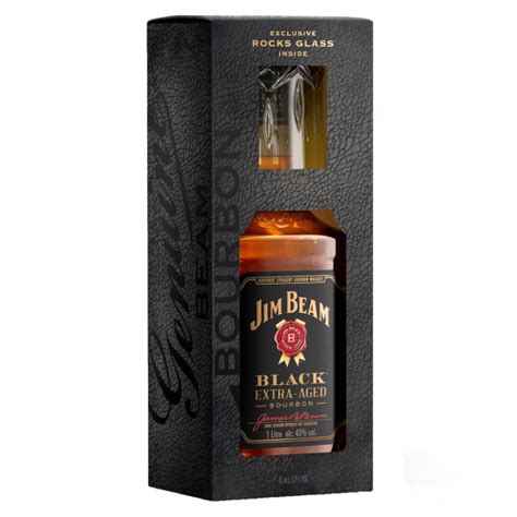 Виски Бурбон Jim Beam Black 1L со чаша + кутија - AMARO