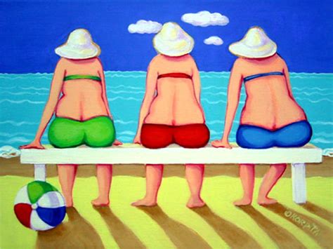 Beach Art, Women on Beach, Beach Folk Art, Fat Women Beach, Colorful ...