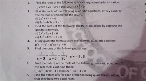 1 Find The Roots Of The Following Quadratic Equations By Factorisation