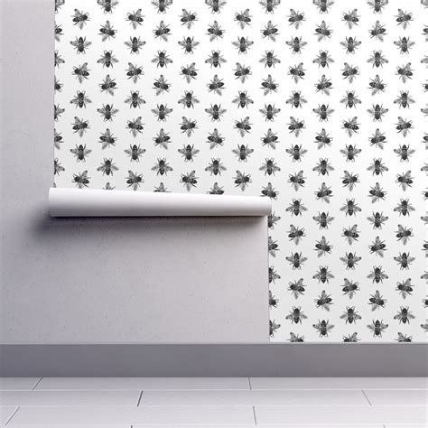 Vintage Bees in Black and White Wallpaper | Black and white wallpaper ...