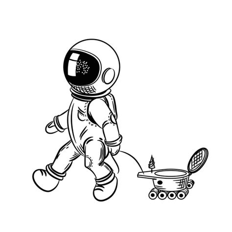 Mouse Astronaut Spaceman In Space Sketch Engraving Vector Illustration