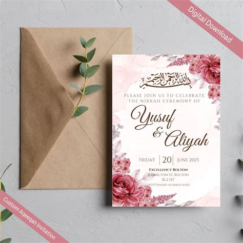 Editable Muslim Wedding Invitation Template Nikkah Mobile Printable