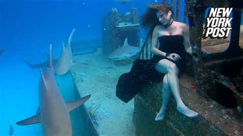 Underwater Model Swims With Sharks Cheap Sale Emergencydentistry