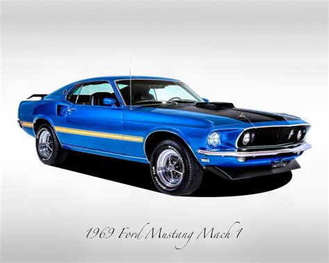 Classic Cars 1969 Ford Mustang Mach 1 Blue Muscle Car Print - Etsy