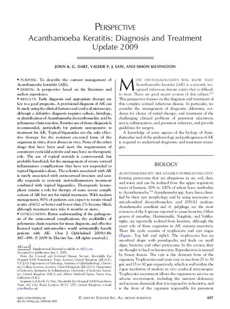 Pdf Acanthamoeba Keratitis Diagnosis And Treatment Update 2009