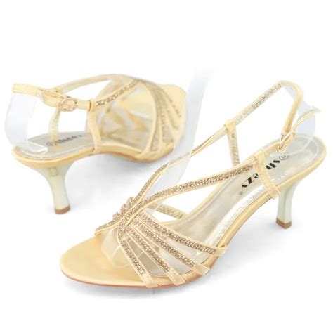 Shoezy Brand New Low Heel Wedding Shoes Women Gold Sexy Kitten Heels Rhinestone Strappy Sandal