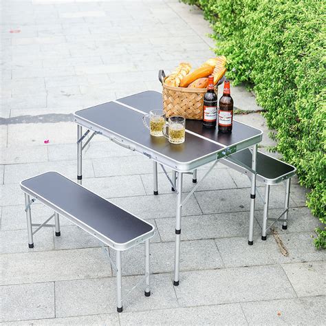 Portable Adjustable Aluminium Camping Table Chairs Combine Set Party