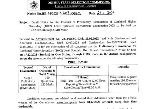 Ossc Chsl Notification Admit Card Exam Date Out Vacancy Salary